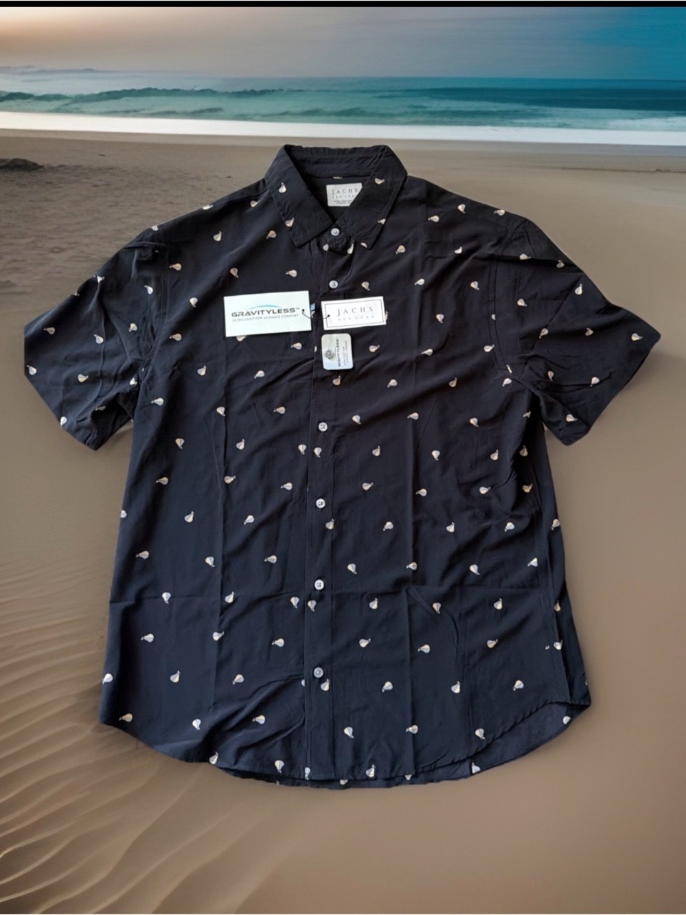 Jachs NY Gravityless Men's Size L Short Sleeve Button Down Shirt. Black. NWT.